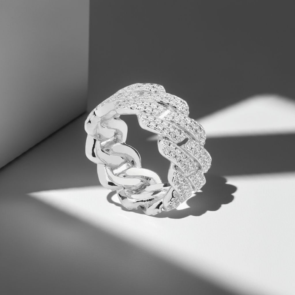 Iced Prong Cuban Ring - Silver - Tyresse