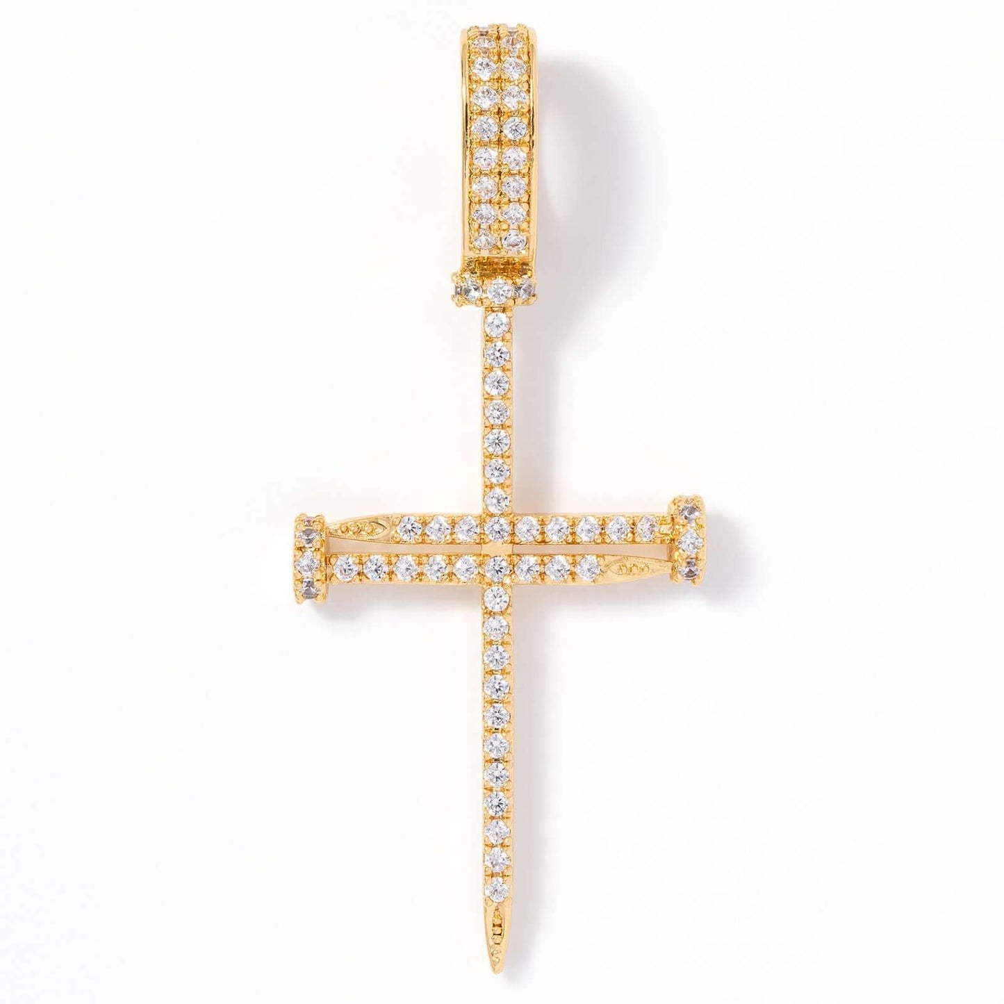 Iced Cross of Nails Pendant - Gold