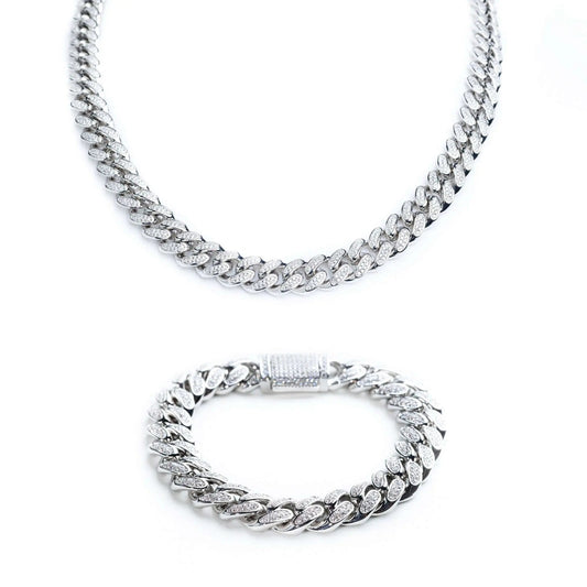  Tyresse 12mm Iced Miami Cuban Bracelet - White Gold