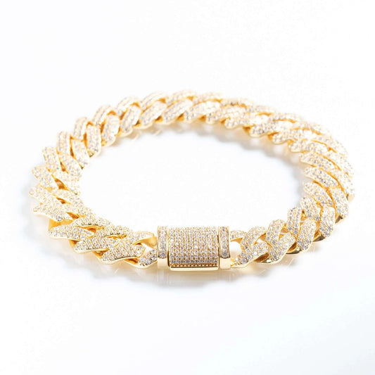 12mm 18K Gold Plated Prong Set Cuban Bracelet Drip Store Worldwide
