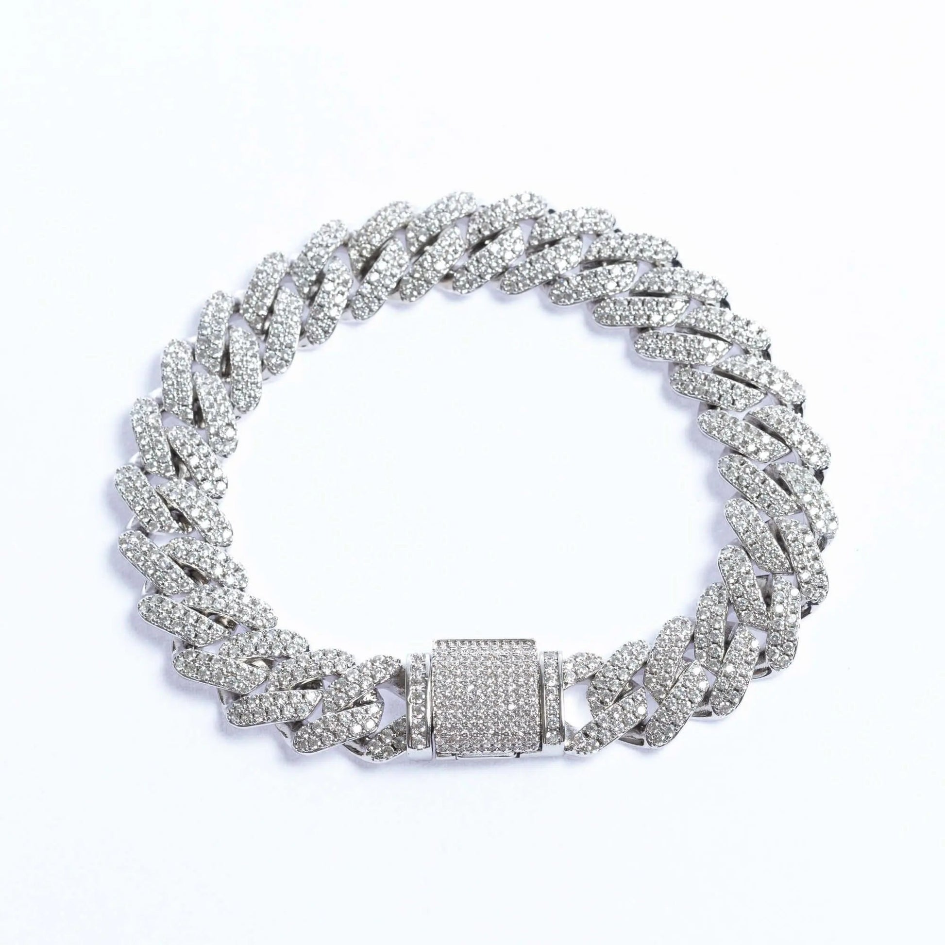  Tyresse 12mm Iced Prong Cuban Bracelet - White Gold