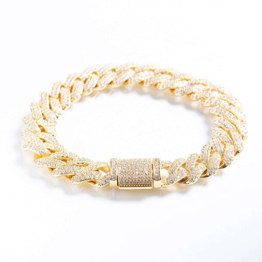  Tyresse 12mm Iced Prong Cuban Bracelet - Gold