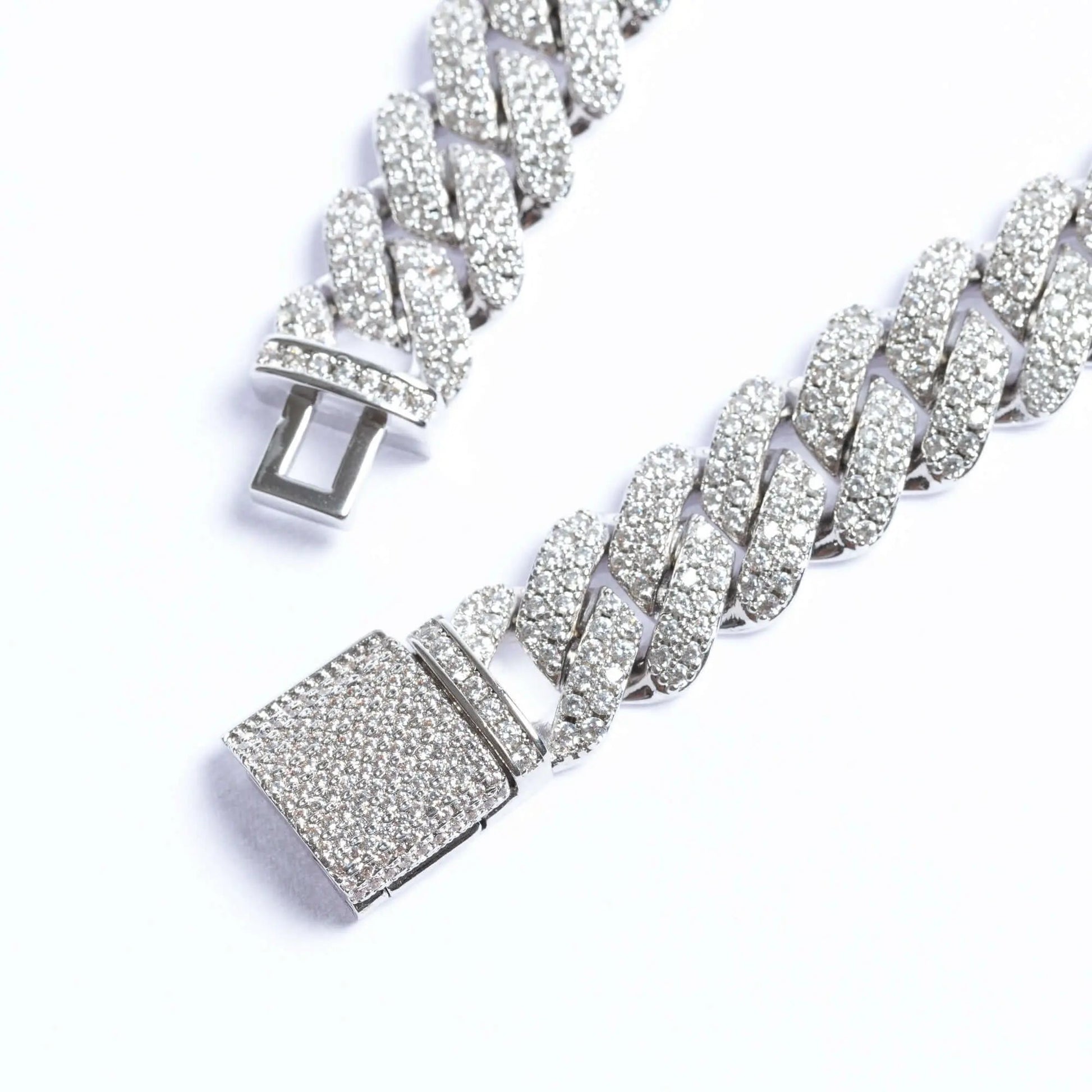  Tyresse 12mm Iced Prong Cuban Bracelet - White Gold